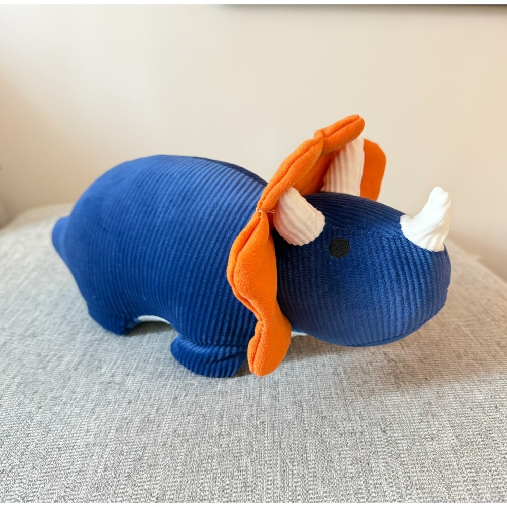 Blue Corduroy Triceratops Plush Toy‎ with Orange Frill
